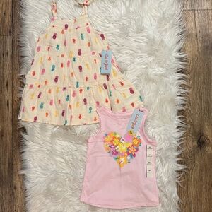 Cat & Jack Toddler 2T Summer Dress & Tank Set Pink Ivory Pineapple Floral NWT